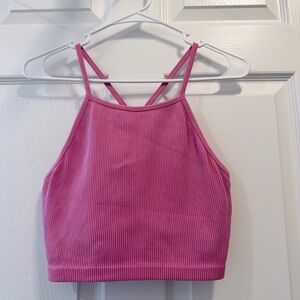 JoyLab Pink Ribbed High-Neck Sports Crop